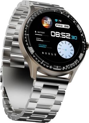 Boult Striker Bluetooth Calling, Health Tracking, Zinc Alloy Frame, 100+ Sports Modes Smartwatch (Silver Strap, Free Size)